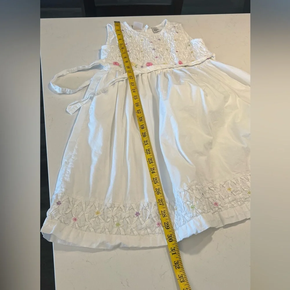 White Cotton Kids Dress with Floral Accents